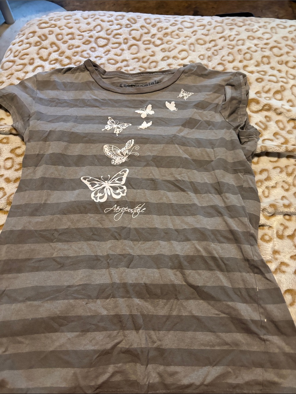 Aeropostale Gray Striped Butterfly Graphic Tee